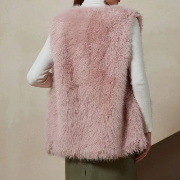 Pink Casual Women's Soft & Delicate Faux Mink Vest - Picture 4 of 7